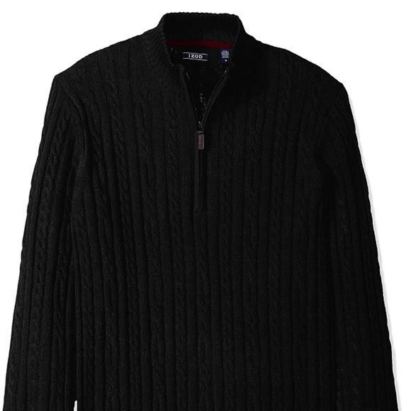 IZOD Men's Quarter Zip 7 Gauge Cable Knit Sweater - Picture 1 of 5